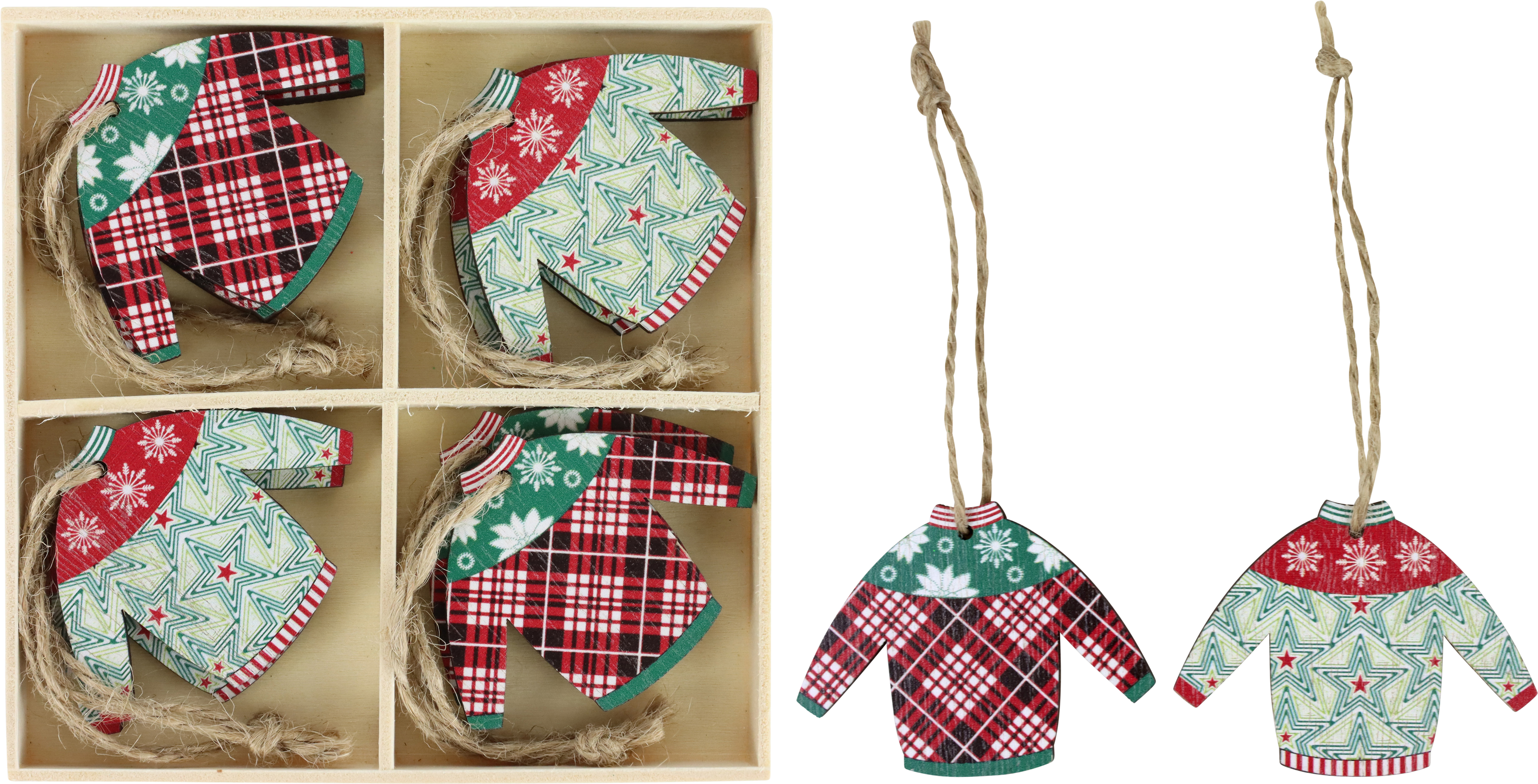 2735 WOODEN BOX  XMAS SWEATER  S/8