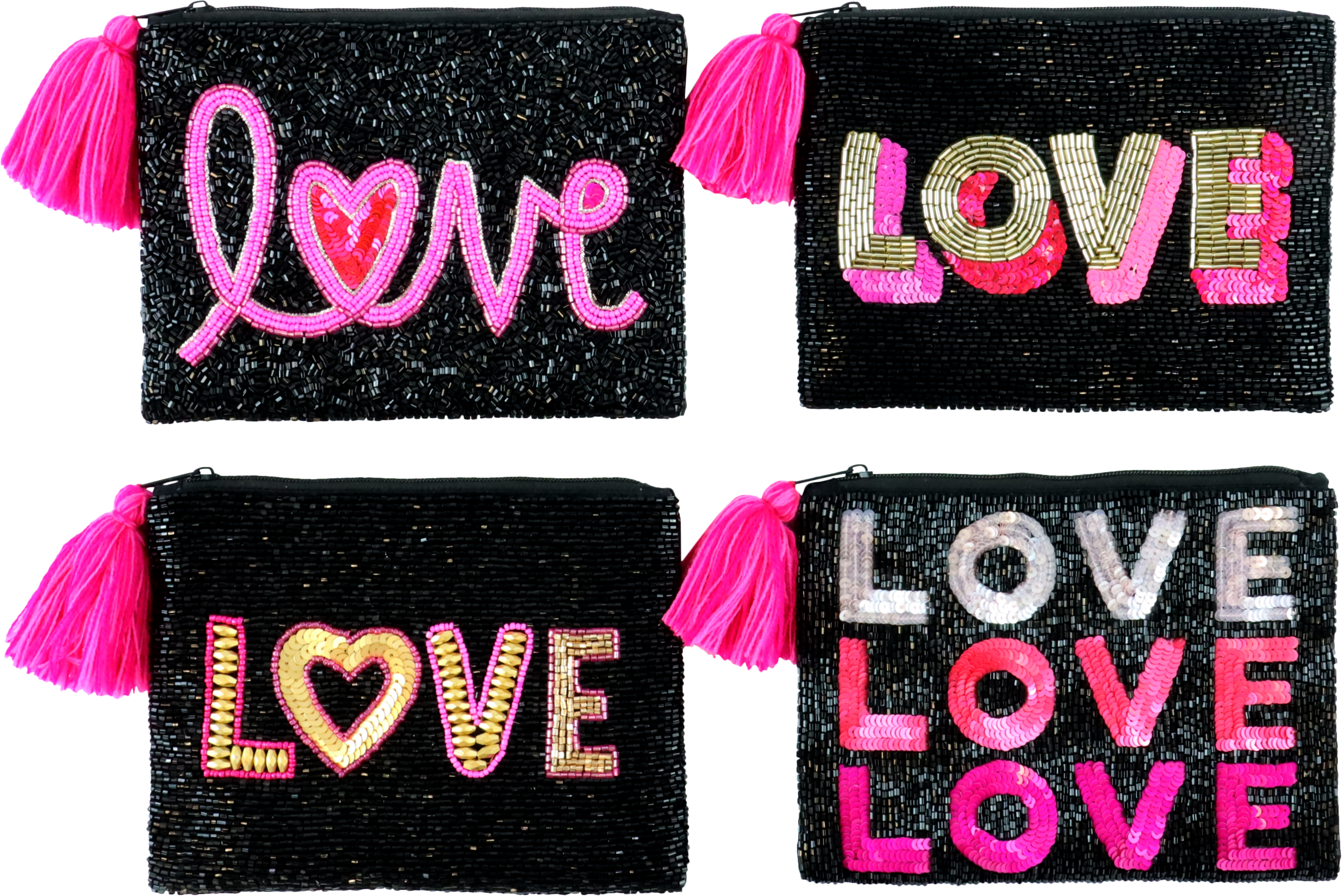 5891 BEADED BAGS LOVE  S/4