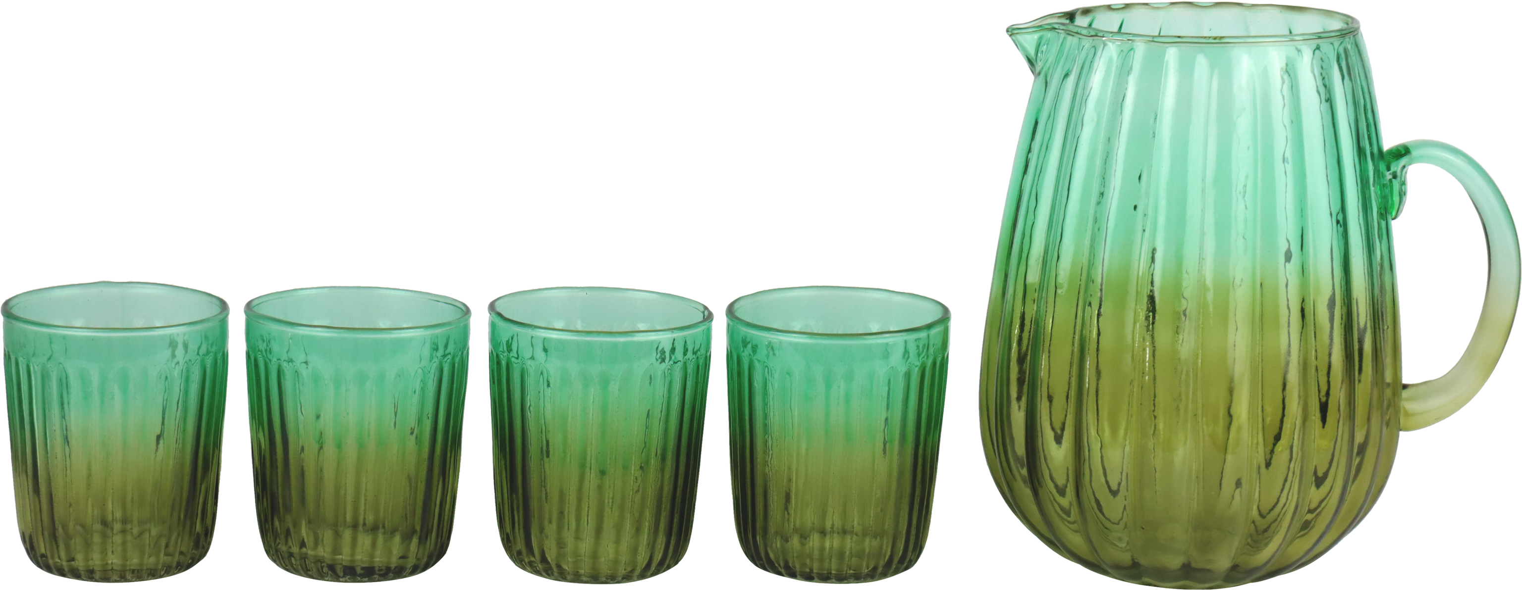 7484 CARAFFE*GLASSES GREEN HARMONY  S/5
