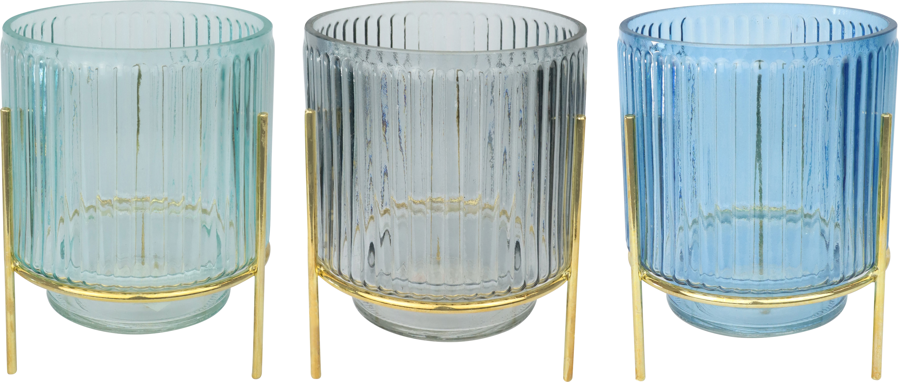 8107 GLASSES ON METAL STAND AQUA  S/3